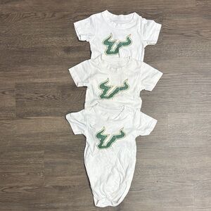White 18 mo Baby Onesies with Green Bull Logo x 3. GO BULLS! GO USF!!